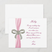 Roze Diamond Bow Wedding Maid of Honor Kaart (Voorkant / Achterkant)