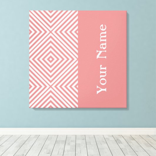 Roze Diamond Chevron met naam @ Emporiomoffa Canvas Afdruk (Insitu (Houten vloer))