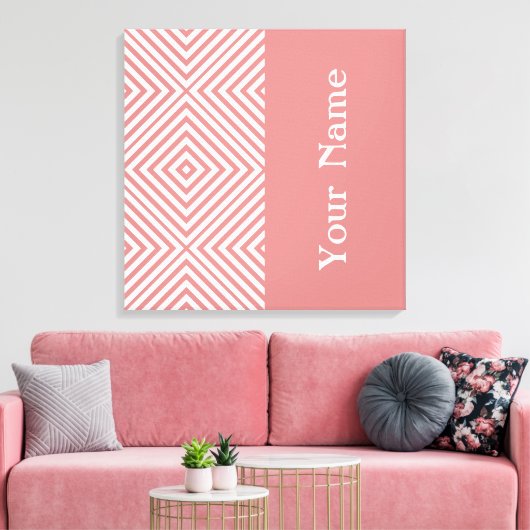 Roze Diamond Chevron met naam @ Emporiomoffa Canvas Afdruk (Insitu (Woonkamer))