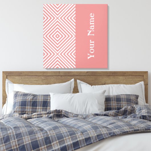Roze Diamond Chevron met naam @ Emporiomoffa Canvas Afdruk (Insitu (Slaapkamer))