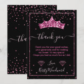 Roze Diamond Confetti Tiara Sweet 16 Bedankkaart (Voorkant / Achterkant)