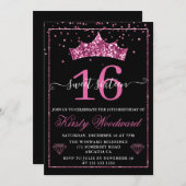 Roze Diamond Confetti Tiara Sweet 16 Kaart (Voorkant / Achterkant)