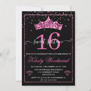 Roze Diamond Confetti Tiara Sweet 16 Kaart