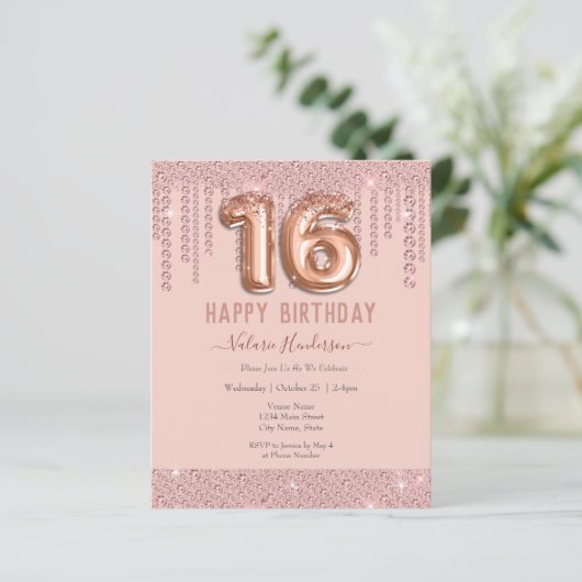 Roze Diamond Drips Happy 16e verjaardag (Staand voorkant)