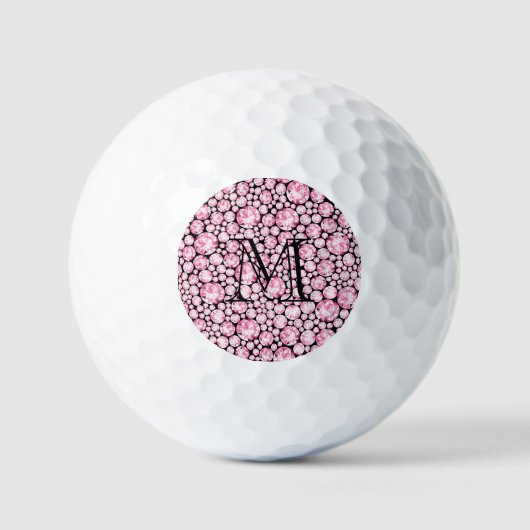 Roze Diamond Gem Zwart Monogram INITIAAL bling Golfballen (Voorkant)