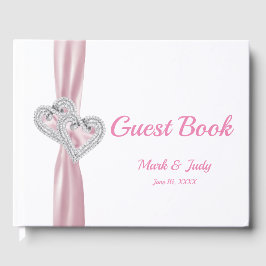 Roze Diamond Hearts Wedding Guestbook Gastenboek