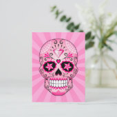 Roze Diamond Sugar Skull Briefkaart (Staand voorkant)