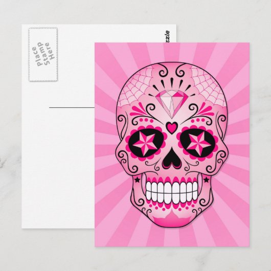 Roze Diamond Sugar Skull Briefkaart (Voorkant / Achterkant)