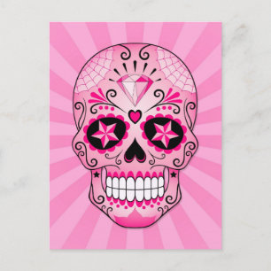 Roze Diamond Sugar Skull Briefkaart