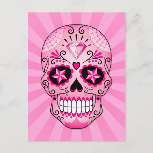 Roze Diamond Sugar Skull Briefkaart (Voorkant)