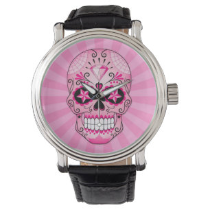 Roze Diamond Sugar Skull Horloge