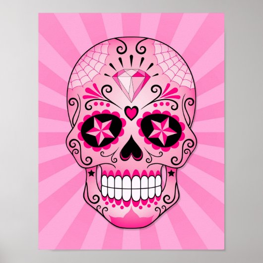 Roze Diamond Sugar Skull Poster (Voorkant)