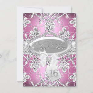 Roze Diamond Tiara Princess Sweet 16 Invite Kaart