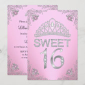  Roze Diamond Tiara Sweet 16 Uitnodiging (Voorkant / Achterkant)