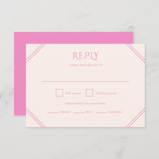 Roze Diamond Wedding RSVP Kaart (Voorkant / Achterkant)