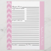 Roze Diamond Zigzag Chevrons Recipe Sheets (Voorkant)