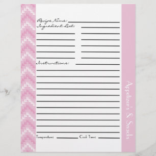 Roze Diamond Zigzag Chevrons Recipe Sheets