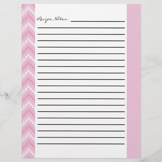 Roze Diamond Zigzag Chevrons Recipe Sheets (Achterkant)