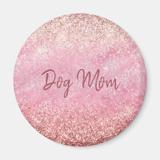 Roze Diamonds Glitzy Sparkle Glitter Dog Mam Magneet (Voorkant)