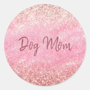 Roze Diamonds Glitzy Sparkle Glitter Dog Mam Ronde Sticker