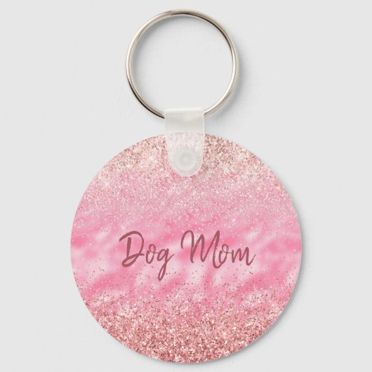 Roze Diamonds Glitzy Sparkle Glitter Dog Mam Sleutelhanger (Voorkant)