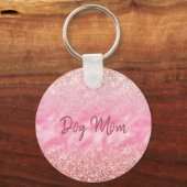 Roze Diamonds Glitzy Sparkle Glitter Dog Mam Sleutelhanger (Voorkant)