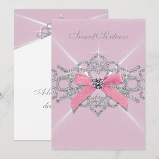 Roze Diamonds Roze Sweet 16 Birthday Party Kaart (Voorkant / Achterkant)