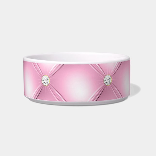 Roze diamonte pet bowl  elegant voerbakje (Voorkant)