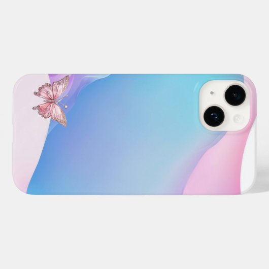  Roze Diamonte Vlinder iPhone 14 Hoesje (Achterkant (horizontaal))