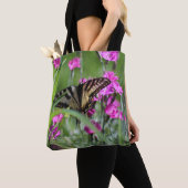 Roze dianthus & Yellow Swallowtail Butterfly Tote Bag (Dichtbij)