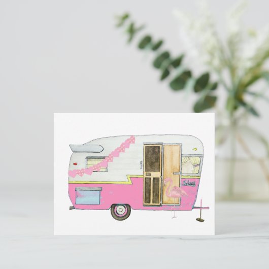 Roze die Camper Trailer Briefkaart (Staand voorkant)