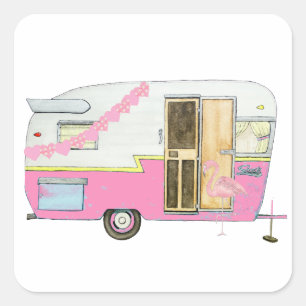 Roze die Camper Trailer Vierkante Sticker