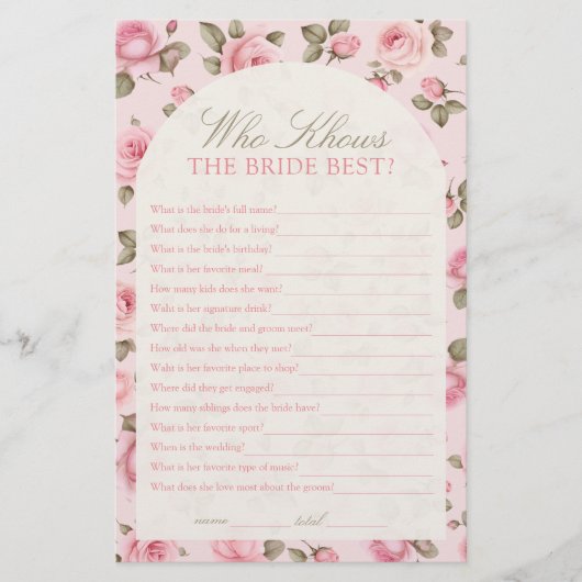  roze die de bruid Vrijgezellenfeest spel kennen (Voorkant)