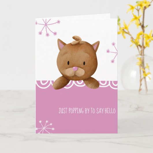 Roze die gewoon piepend is om te zeggen Hallo klet Kaart (Gele Bloem)