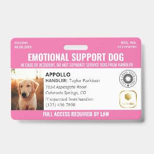 Roze Diensthond 2 Logo & Foto ID Badge