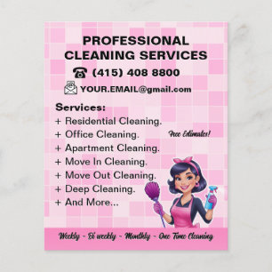 Roze Dienstmeid Schoonmaakbedrijf Huis Schoonmaak Flyer