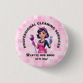 Roze Dienstmeid Schoonmaakservice Ronde Button 3,2 Cm