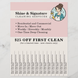 Roze Dienstmeid Schoonmaakservice Tear Off Strips Flyer