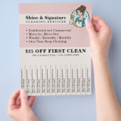Roze Dienstmeid Schoonmaakservice Tear Off Strips Flyer (Hand)