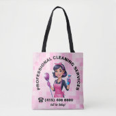 Roze Dienstmeid Schoonmaakservice Tote Bag (Voorkant)