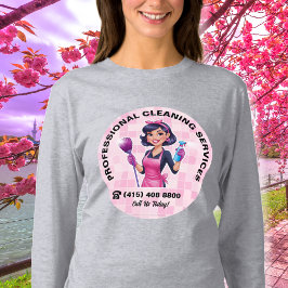 Roze Dienstmeid Schoonmaakservice Uniform T-shirt