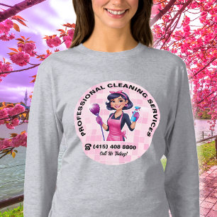 Roze Dienstmeid Schoonmaakservice Uniform T-shirt