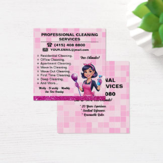 Roze Dienstmeid Schoonmaakster Huis Schoonmaak Ser Vierkante Visitekaartjes