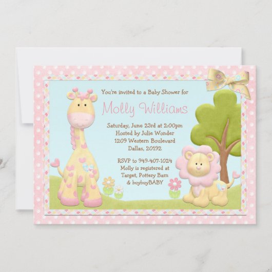 Roze dieren Baby shower Kaart (Voorkant)