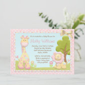 Roze dieren Baby shower Kaart (Staand voorkant)