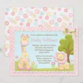 Roze dieren Baby shower Kaart (Voorkant / Achterkant)