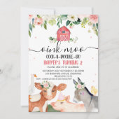 Roze dieren van de bloementeelt 2e verjaardag kaart (Voorkant)