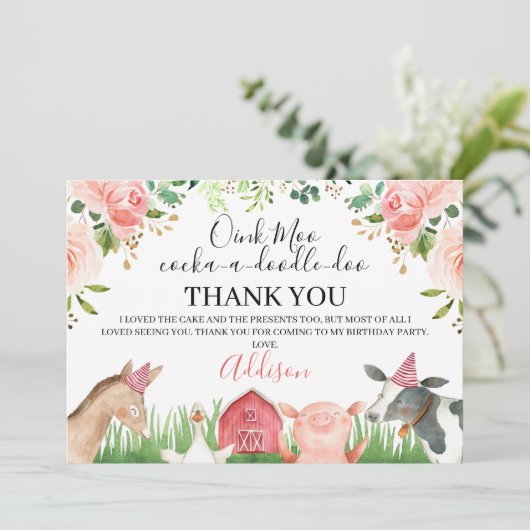 Roze dieren van de bloementeelt Birthday Hartelijk Kaart (Staand voorkant)