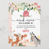 Roze dieren van de bloementeelt Birthday Hartelijk Kaart (Voorkant / Achterkant)