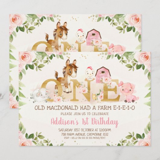 Roze dieren van de bloementeelt kaart (Voorkant / Achterkant)